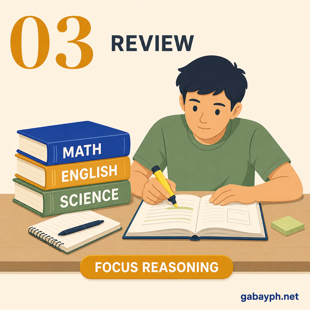Step 3: Review math, English, science, reasoning