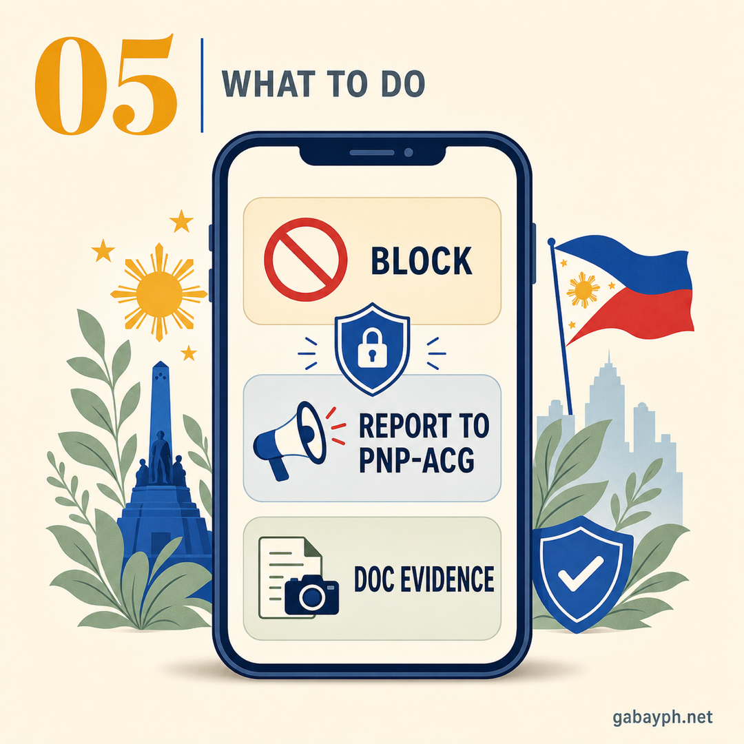 Pattern 5: What to do — block, document, report to PNP-ACG