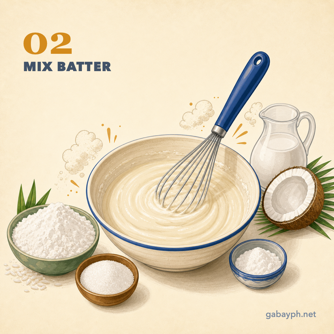 Step 2: Mix the batter — rice flour, coconut milk, sugar