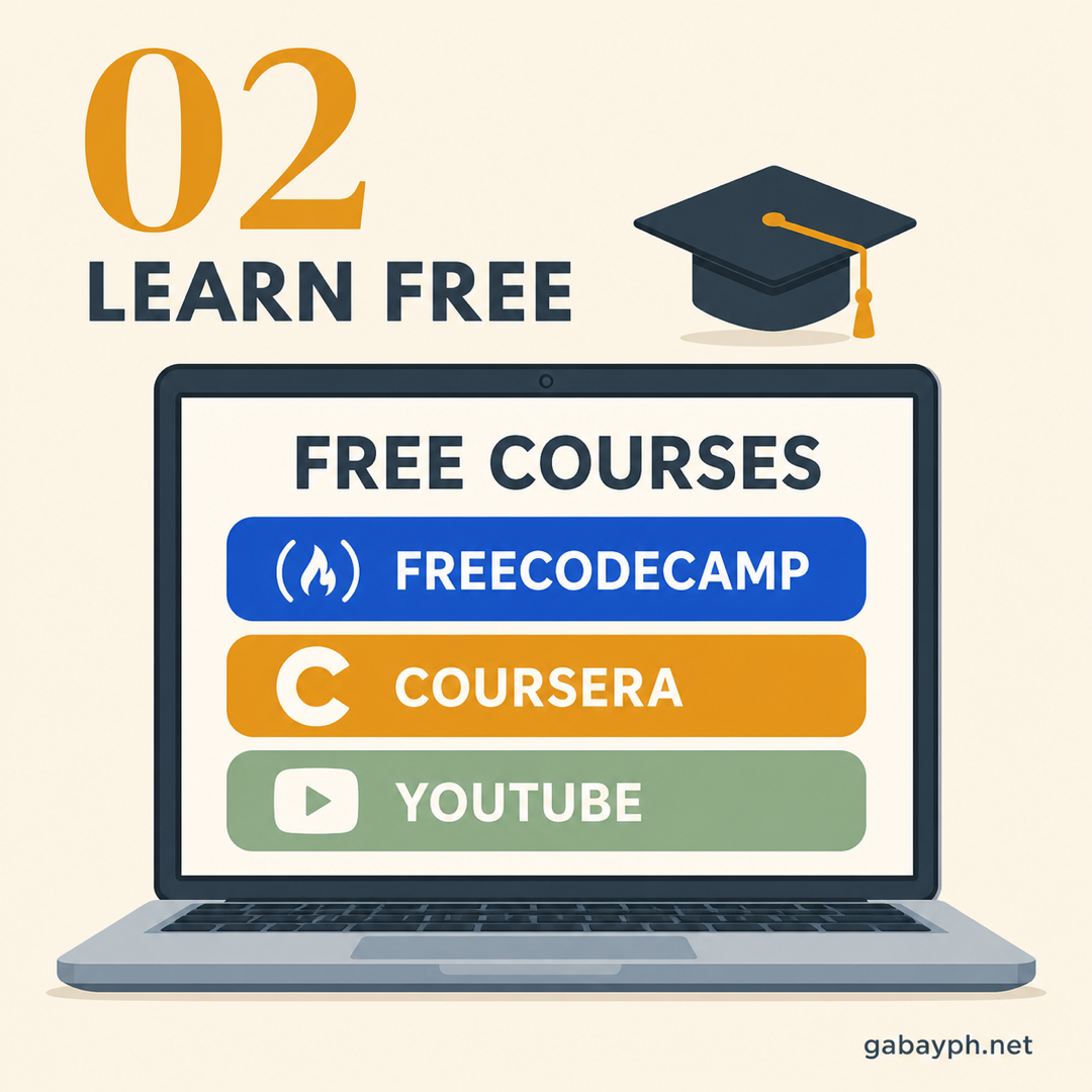 Fact 2: Learn for free — FreeCodeCamp, Coursera, YouTube