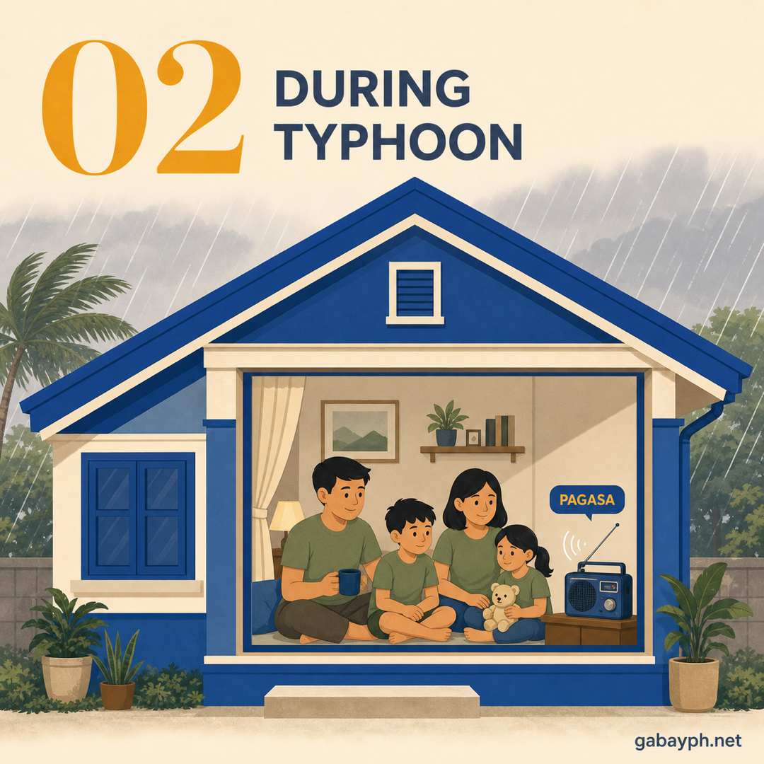 Fact 2: During typhoon — shelter inside, monitor PAGASA