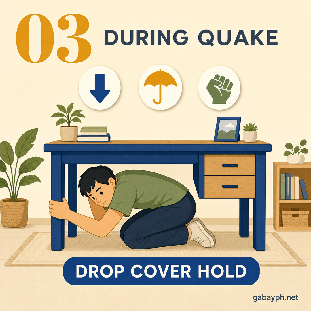 Fact 3: During earthquake — drop, cover, hold on