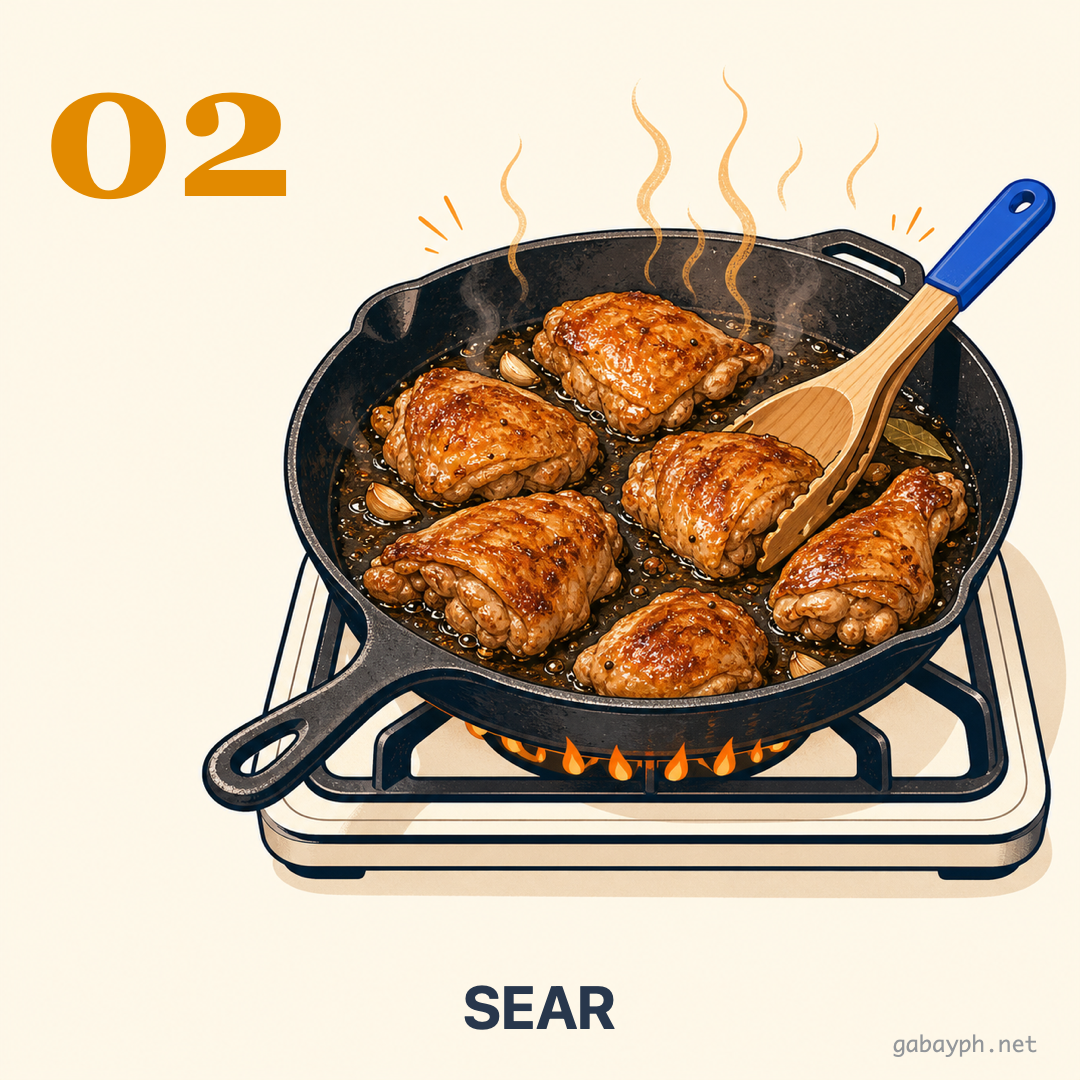 Step 2: Sear the chicken in hot oil until golden