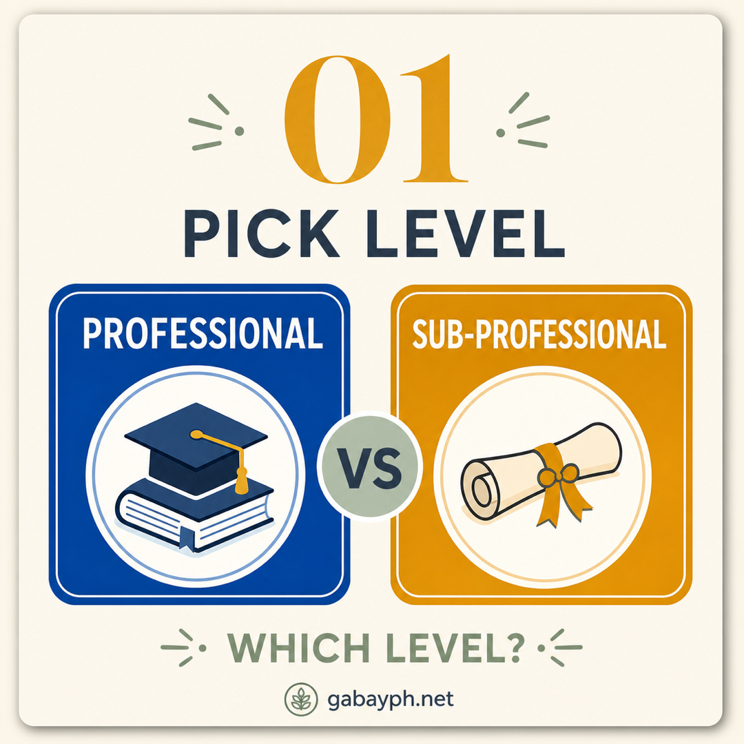 Step 1: Pick a level — Professional or Sub-Professional