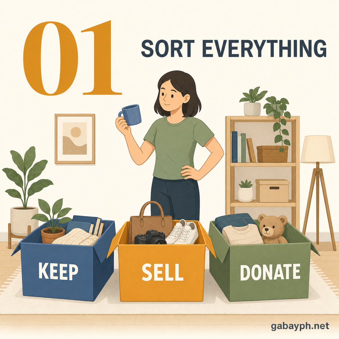 Step 1: Sort everything — keep, sell, donate