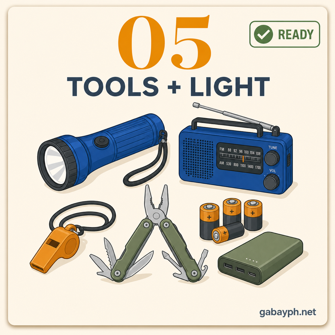Fact 5: Tools + light — flashlight, radio, multi-tool, power bank