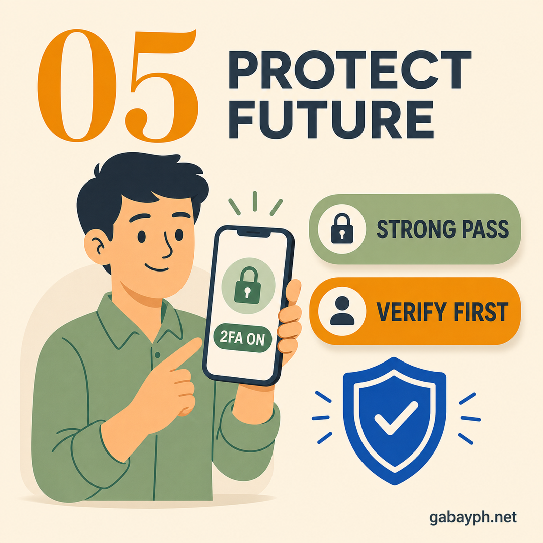 Fact 5: Protect future — 2FA, strong passwords, verify first