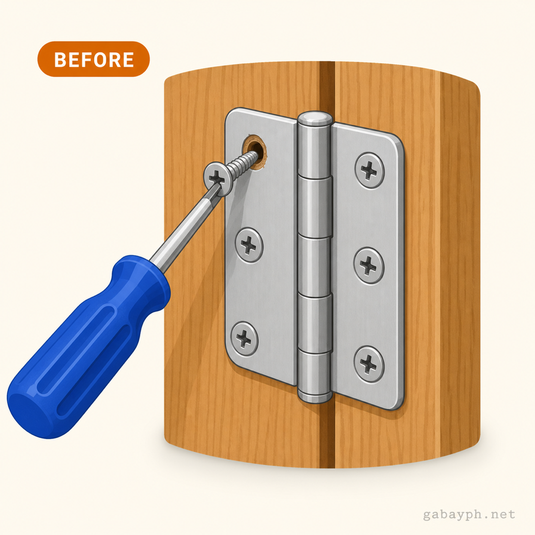 Screwdriver removing a loose screw from a wooden surface