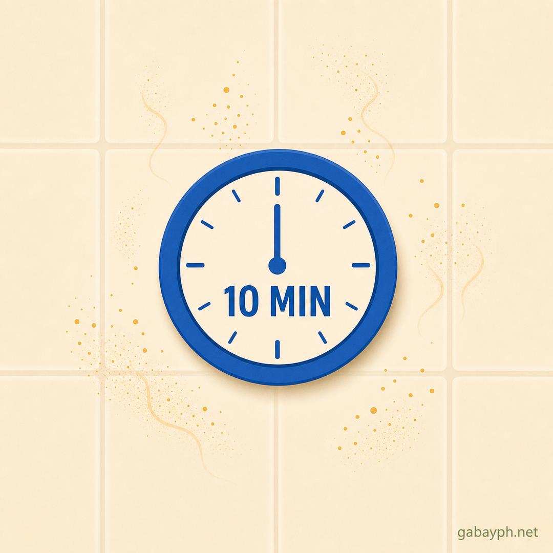 10-minute clock above vinegar mist active on bathroom tile