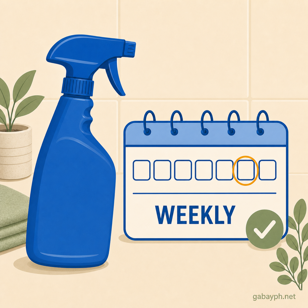 Weekly calendar with vinegar spray bottle marking maintenance routine