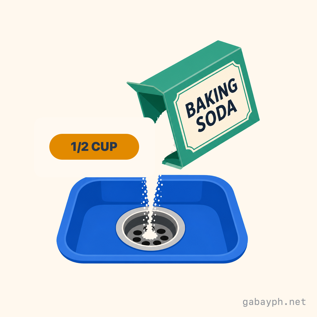 Box of baking soda being poured into an open drain