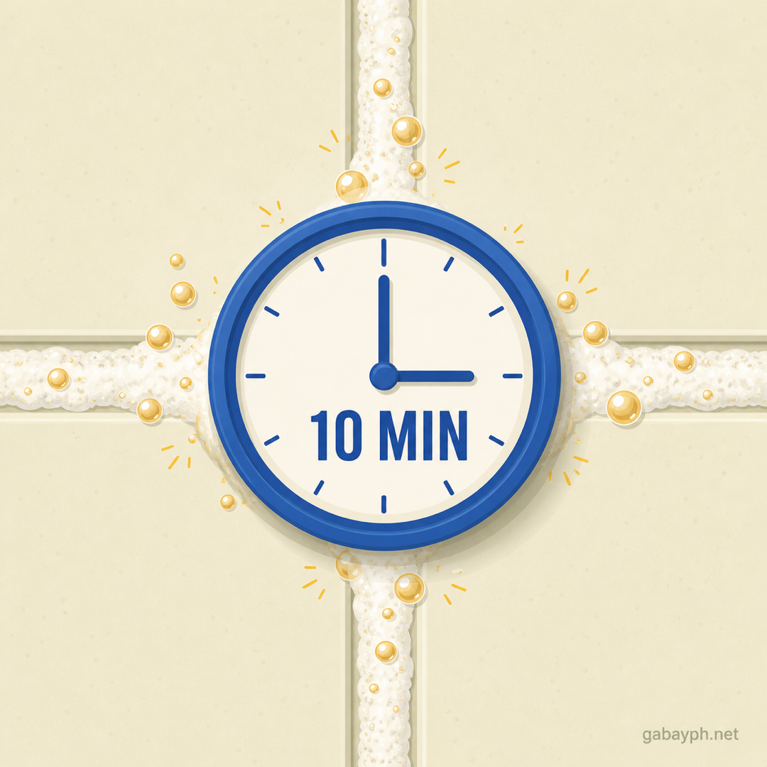 10-minute timer over paste-coated grout actively reacting