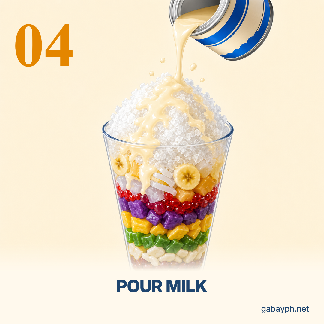 Step 4: Pour evaporated milk on top