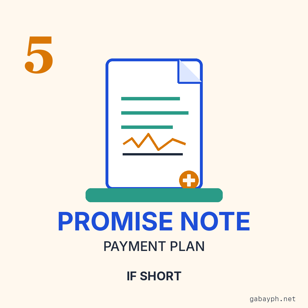 Step 5: If still short — promissory note under RA 9439 protection, no detention