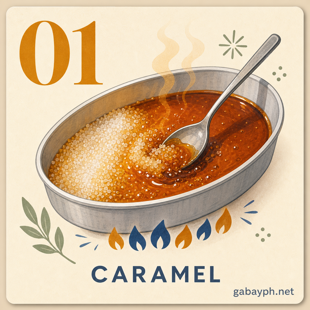 Step 1: Make caramel — melt sugar in a llanera