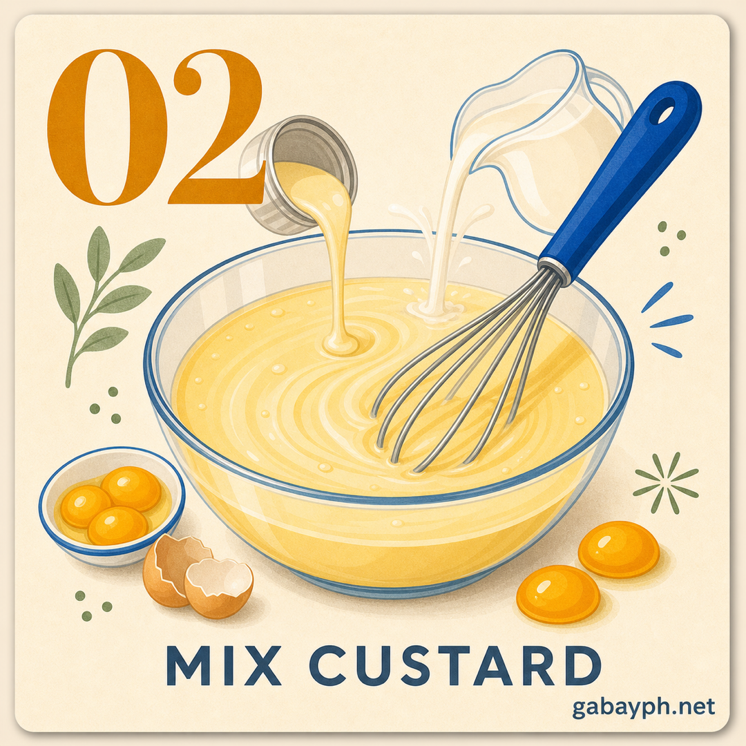 Step 2: Mix custard — egg yolks, condensed and evaporated milk