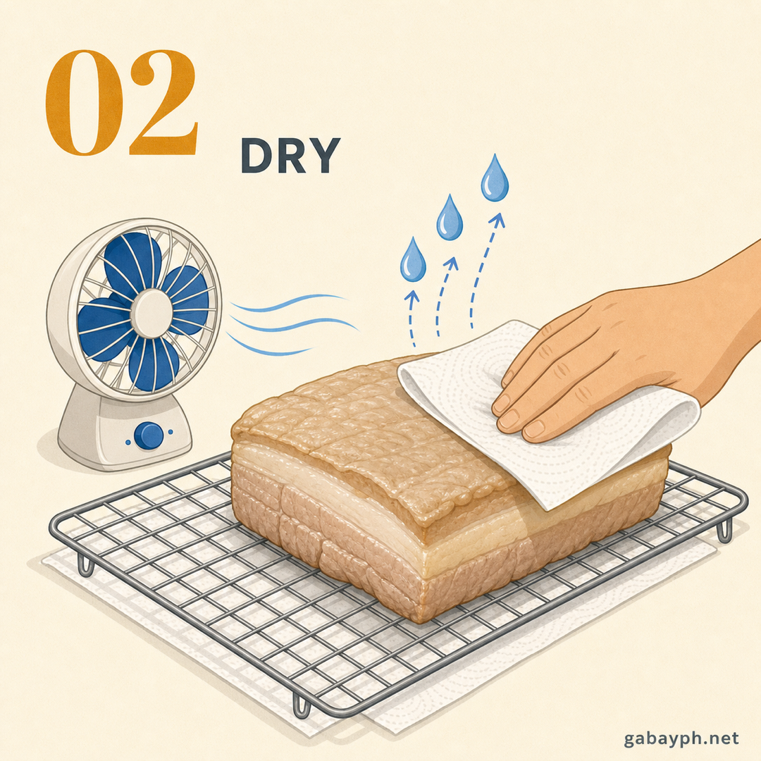 Step 2: Drain and dry thoroughly — key to crispy skin