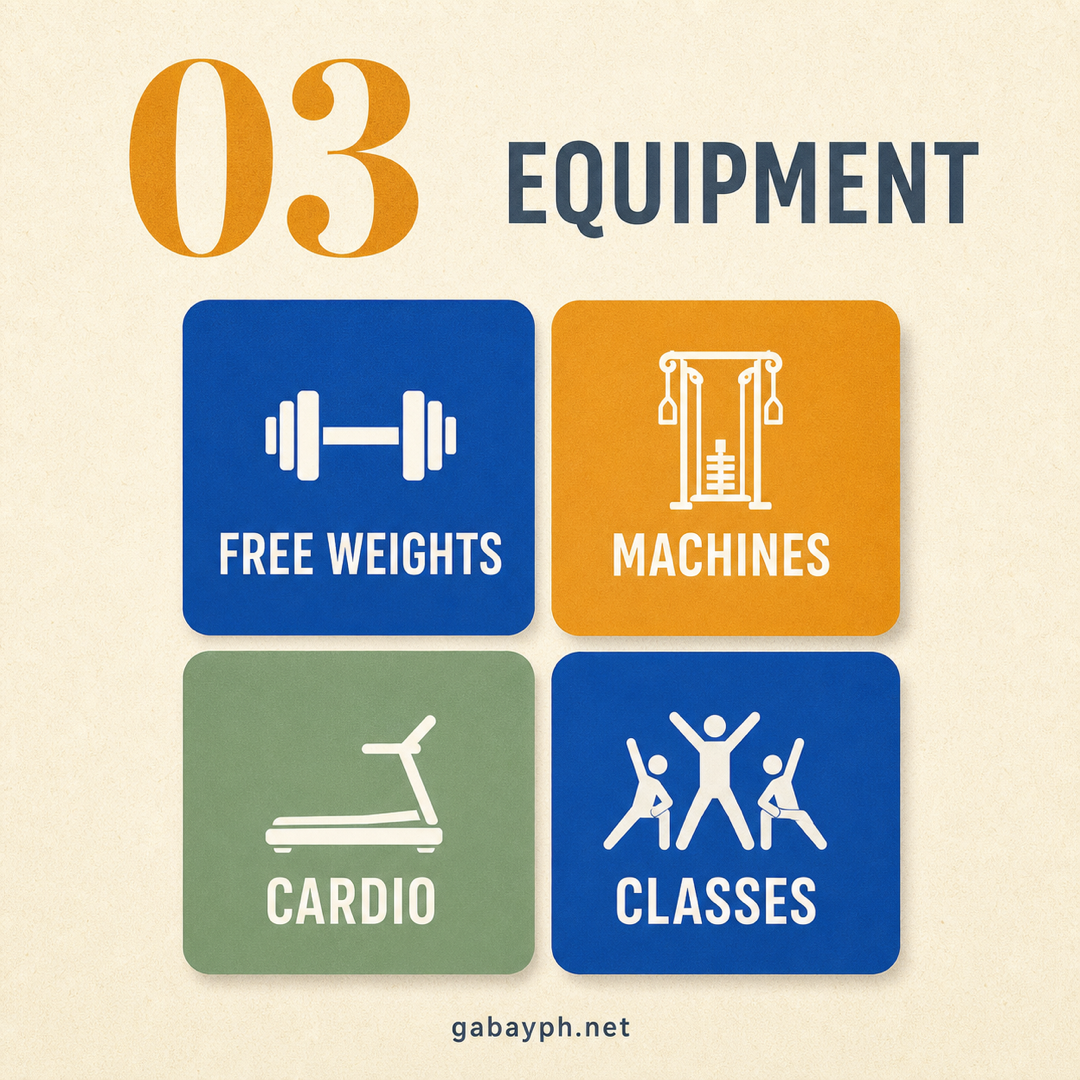 Fact 3: Equipment mix — free weights, machines, cardio, classes