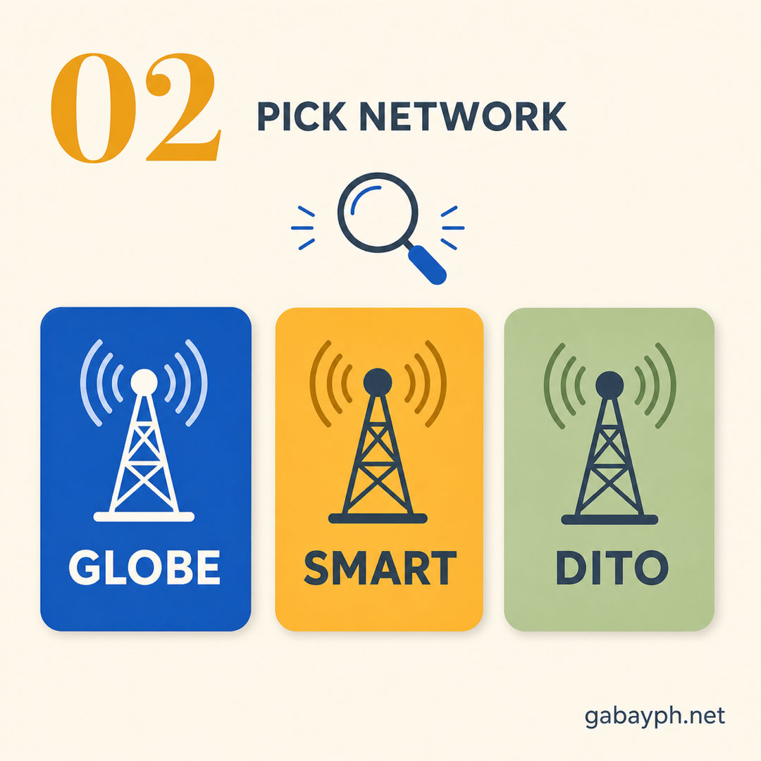 Step 2: Piliin ang network — Globe, Smart, o DITO