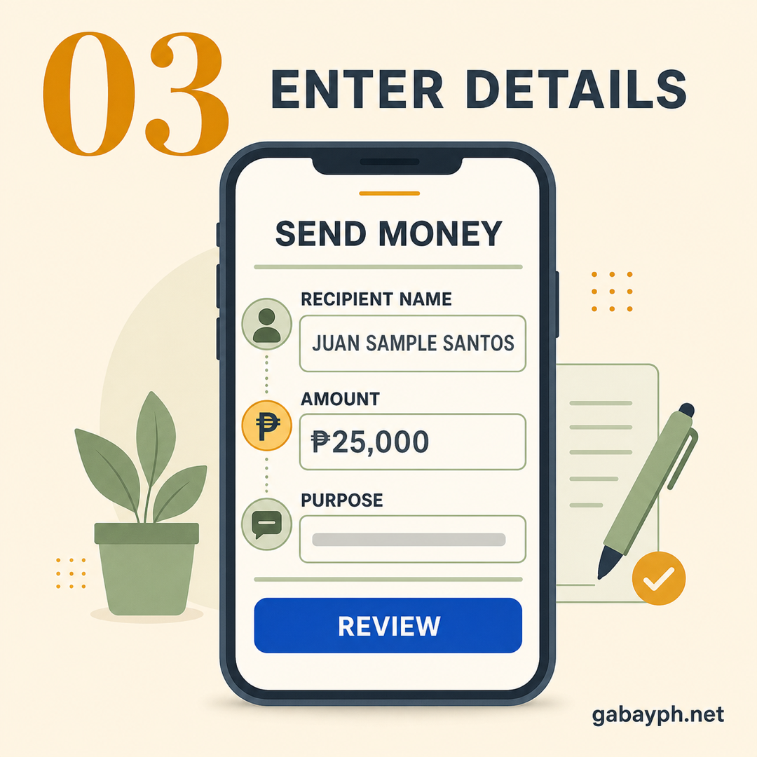 Step 3: Ilagay ang recipient details at amount