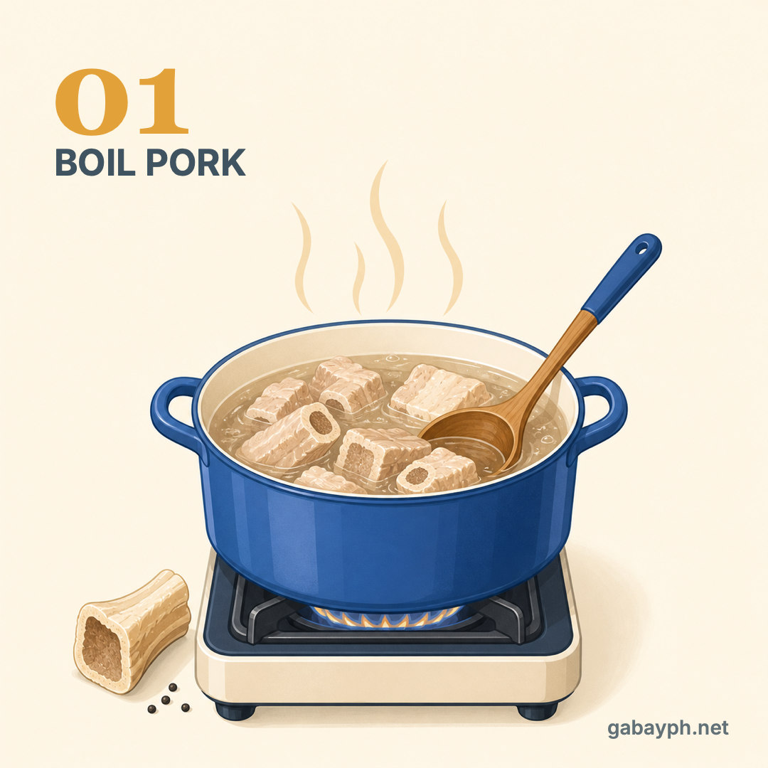Step 1: Boil pork ribs in water to build the broth