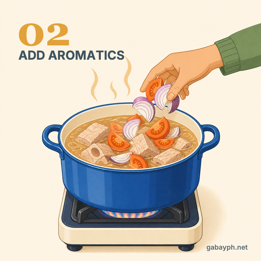Step 2: Add tomatoes and onion for aromatics