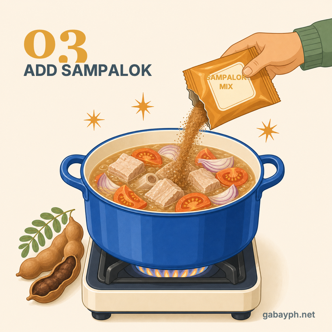 Step 3: Add sampalok (tamarind) for the signature sourness