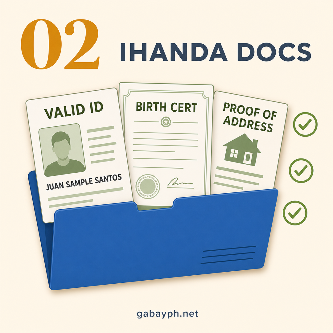 Step 2: Ihanda ang documents — valid ID, birth cert, proof of address