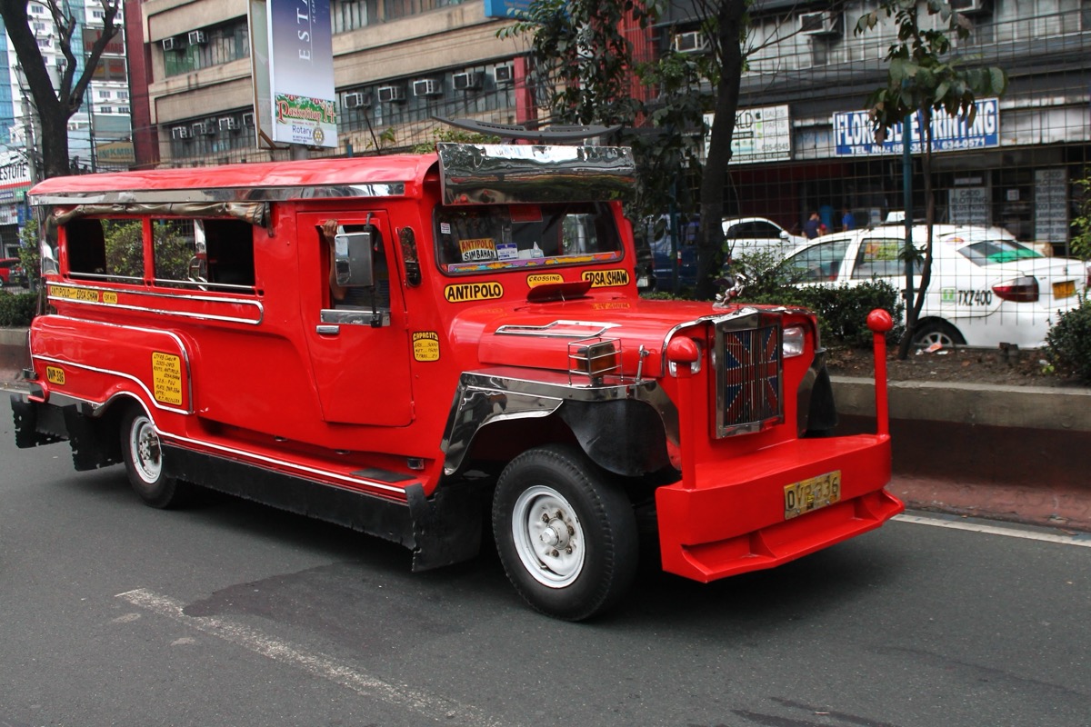 A colorful red jeepney — the iconic public transport of the Philippines