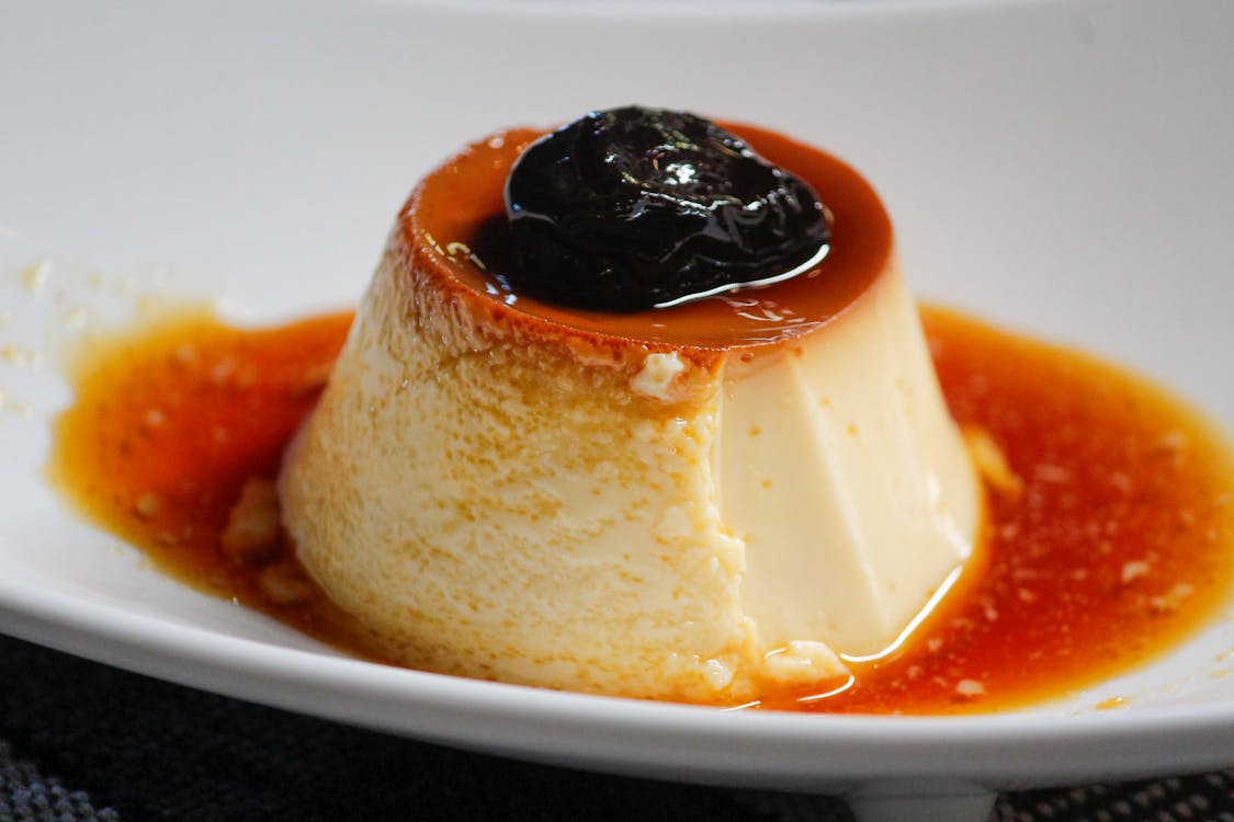 Leche flan with caramel sauce on a plate